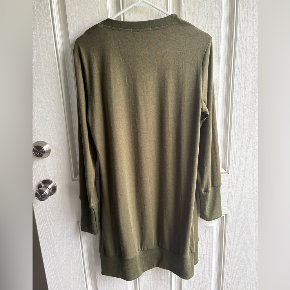 Olive Green Open Front Cardigan by Merokeety - Picture 3 of 5